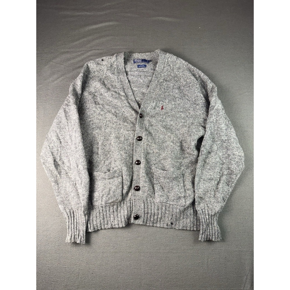 Vintage Polo Ralph Lauren Gray Wool Cardigan Grandpa Sweater Men’s Large